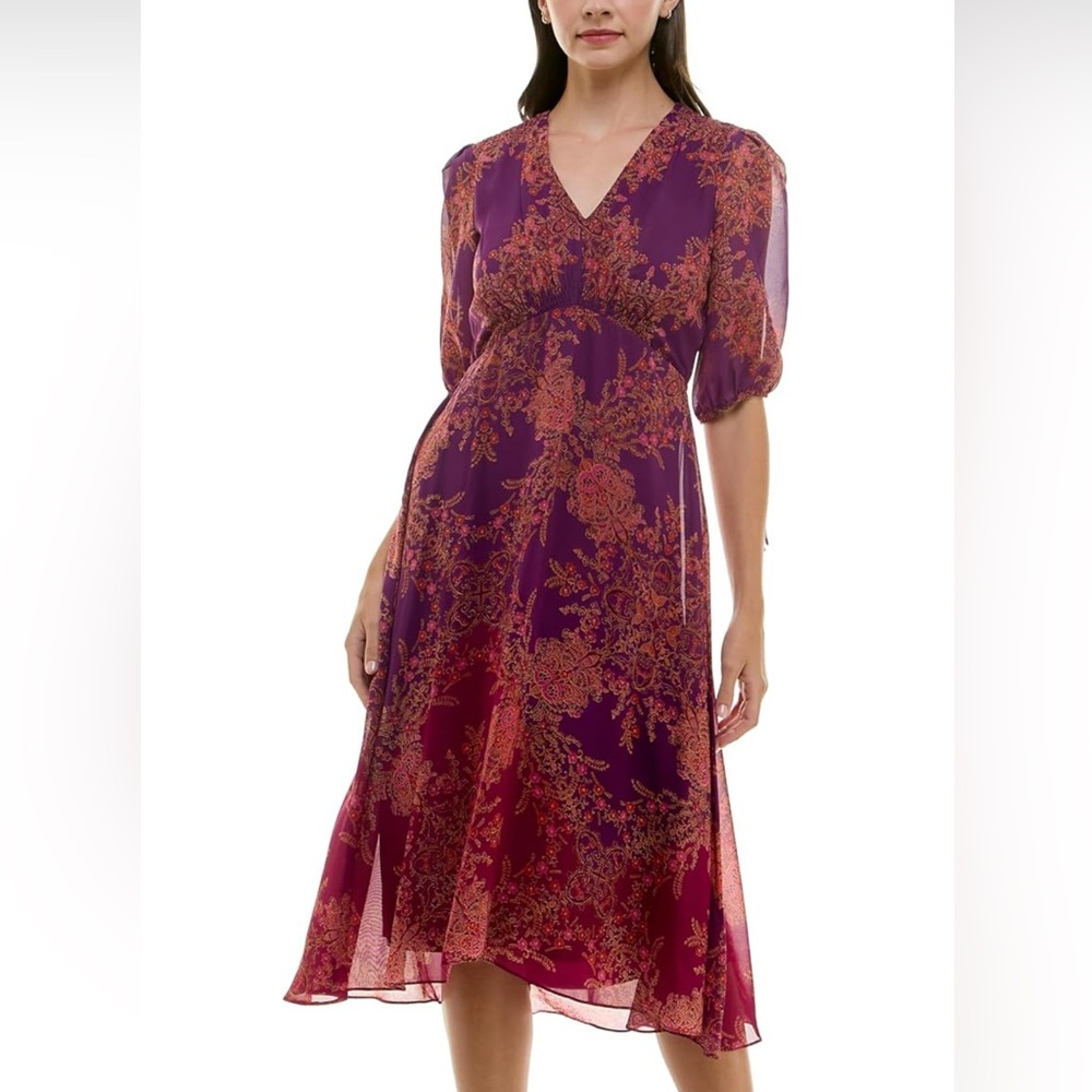 Maison Tara Red Ruffled Tiered Midi Dress